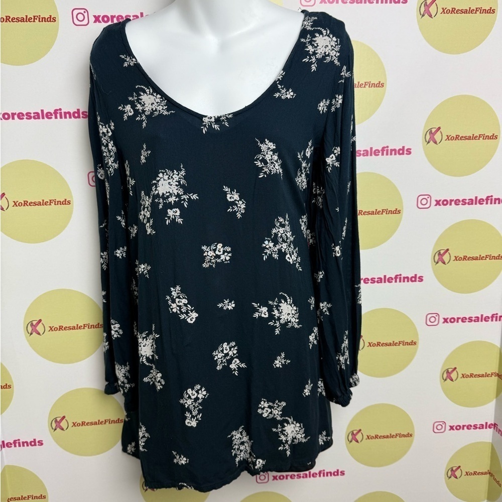 Floral Print Long Sleeve Top - Black